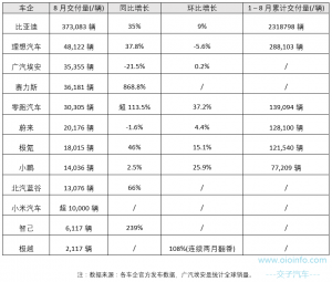 2024年8月新能源汽车销量情况-交子汽车 - 专业的汽车开发社区